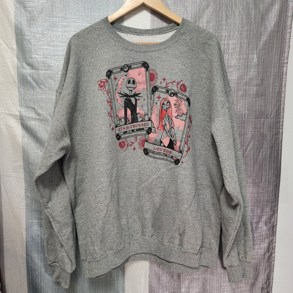 Disney Nightmare Before Christmas Jack Sally Tarot Card Gray Sweatshirt XL Goth